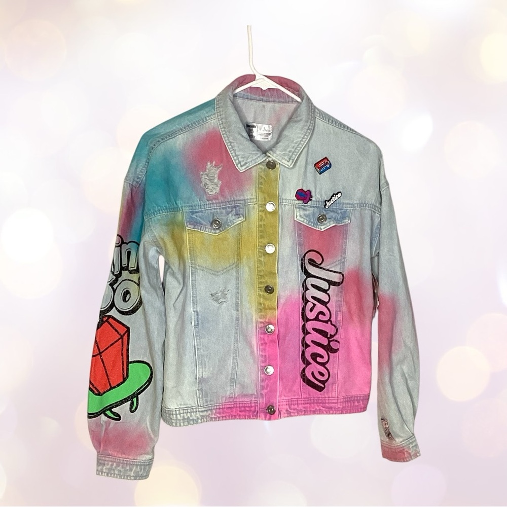 NWT Justice Girls Candy Collab Denim Jacket Size L (12/14) Bazooka & Rocket Pop